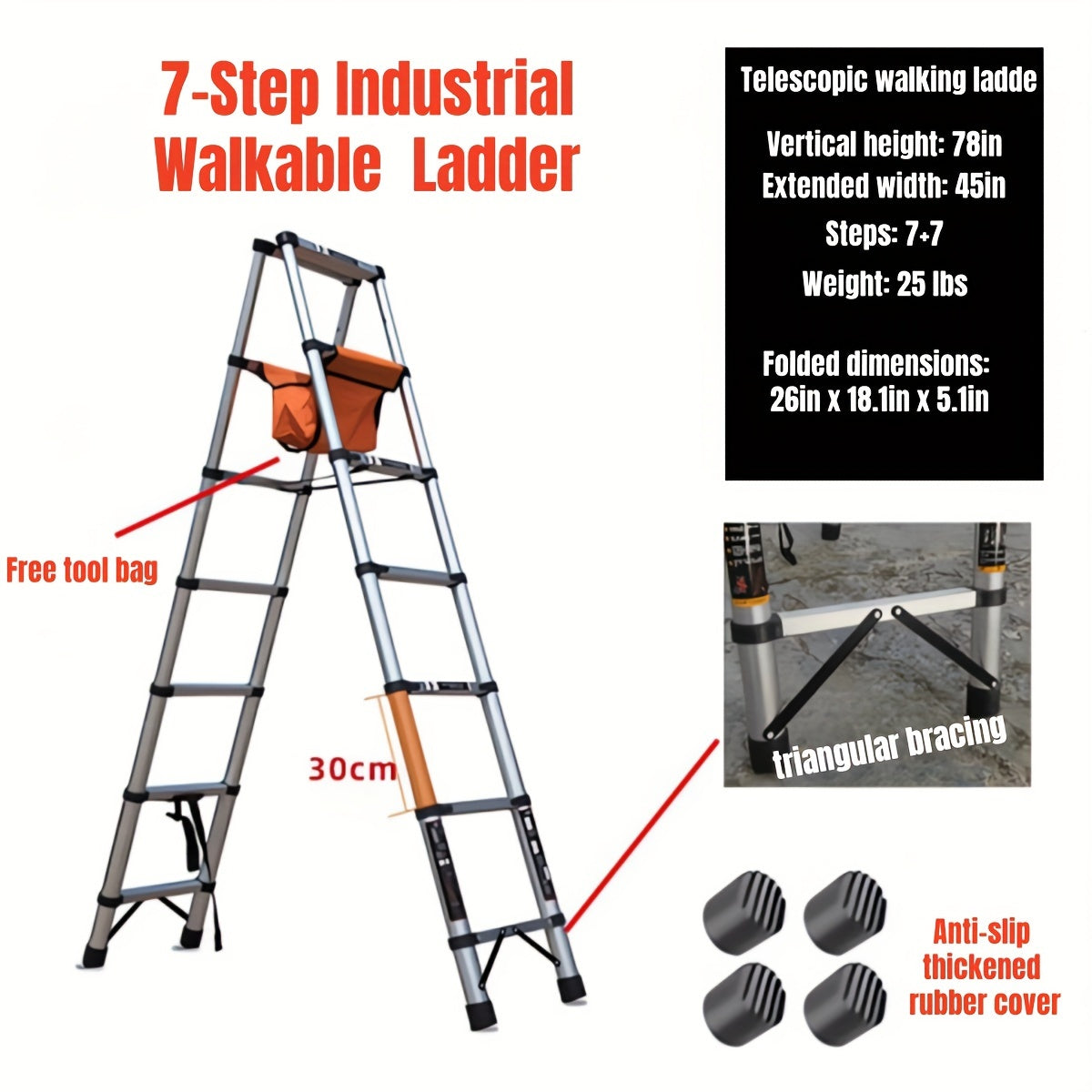 Portable Telescoping Ladder, Step Ladder, A-Frame Ladder, for home Step Ladders, Collapsible Folding