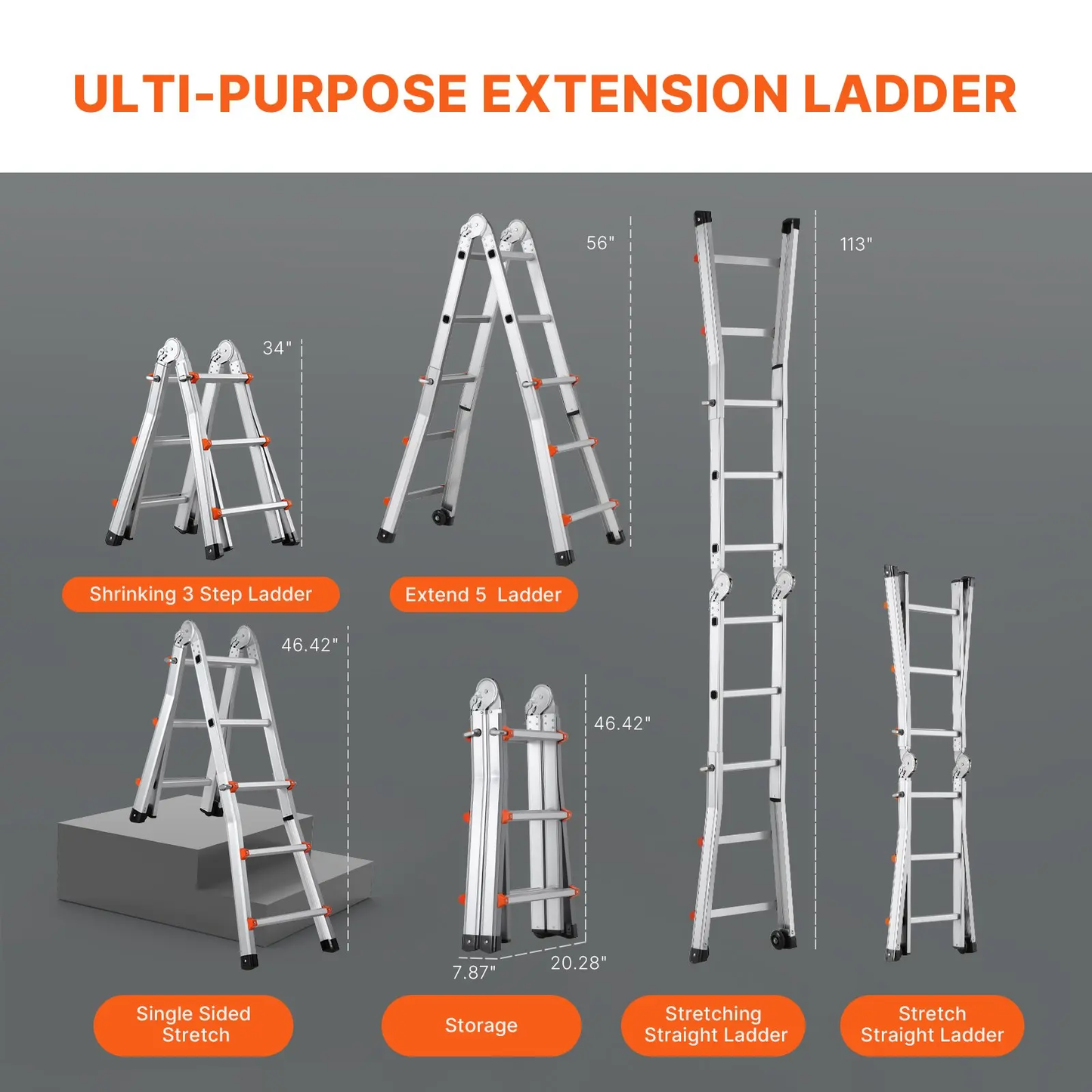 🔥Spring Fresh Sale 🎁Telescoping Ladder, Aluminum Lightweight Multi-Purpose Collapsible Extension