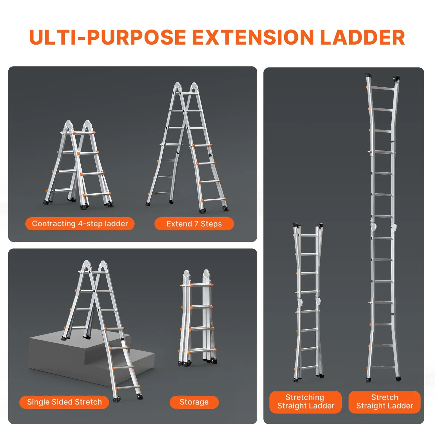 🔥Spring Fresh Sale 🎁Telescoping Ladder, Aluminum Lightweight Multi-Purpose Collapsible Extension