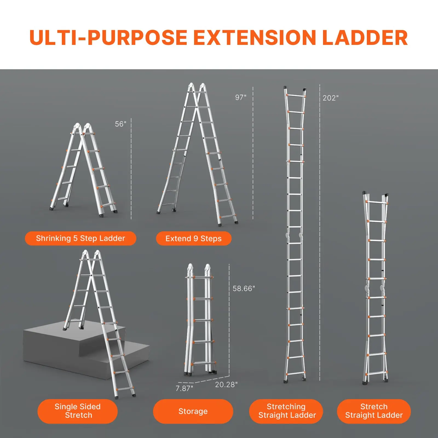 🔥Spring Fresh Sale 🎁Telescoping Ladder, Aluminum Lightweight Multi-Purpose Collapsible Extension