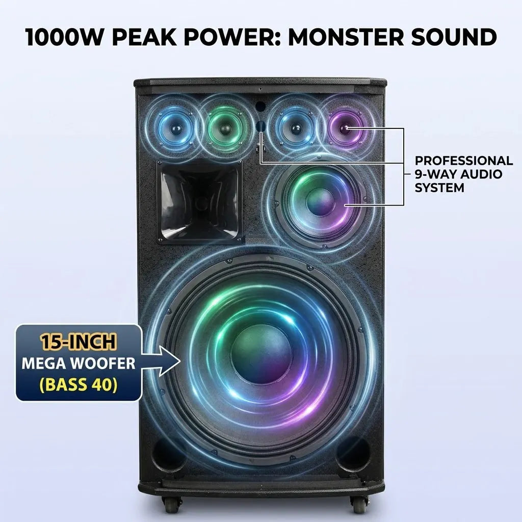 ⚡Last Day 50%OFF🎶1000W Smart Karaoke Speaker with 25" Rotatable Screen & 15" Bass