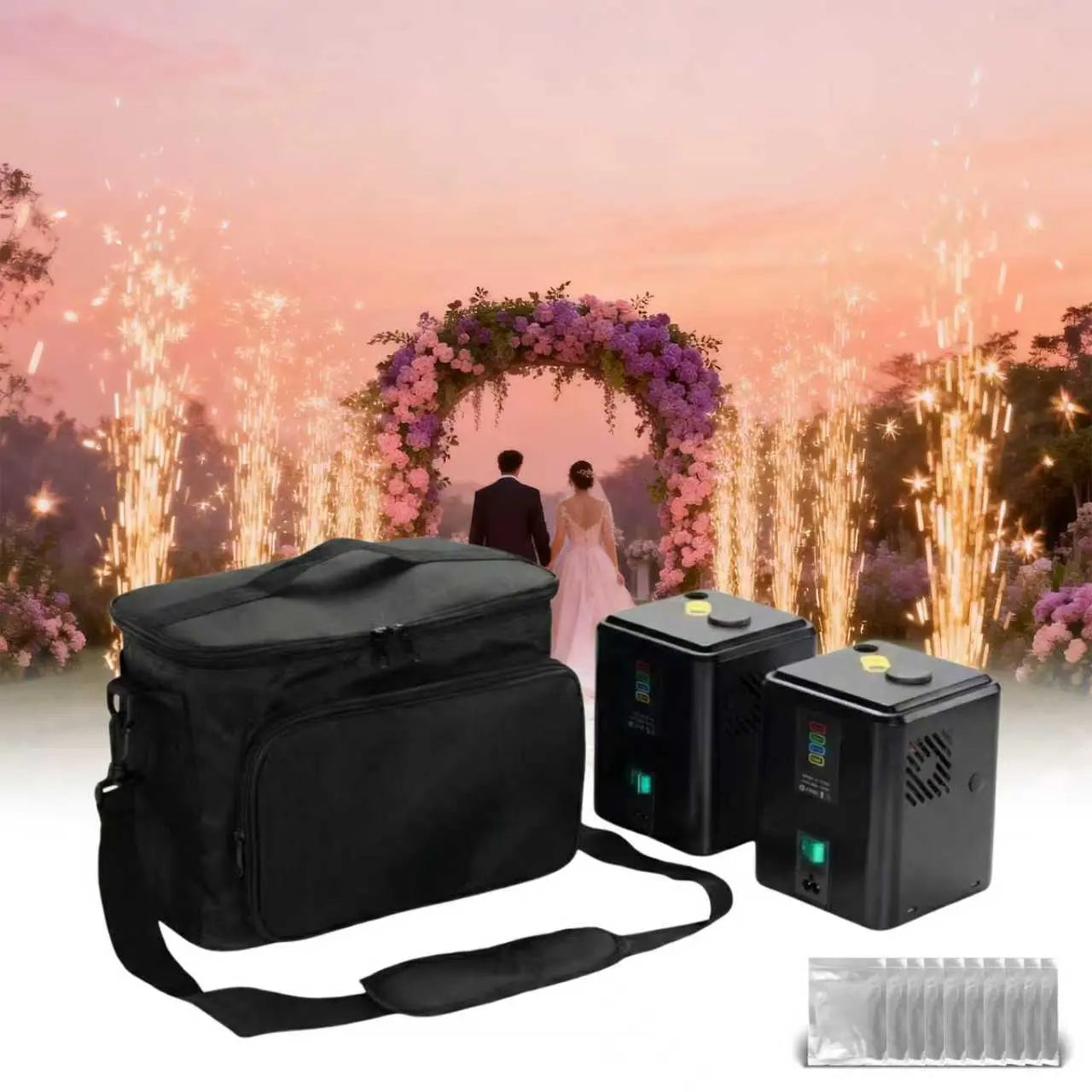 350W Mini Cold Spark Machine, (2 Black Unit with 10 Packs Consumables +1 Bag